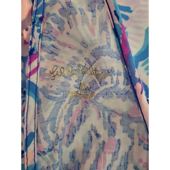 Lilly Pulitzer Billie Ruffle Shift Dress M Blue Happy As A Clam Halter Pima Cott - Picture 9 of 11